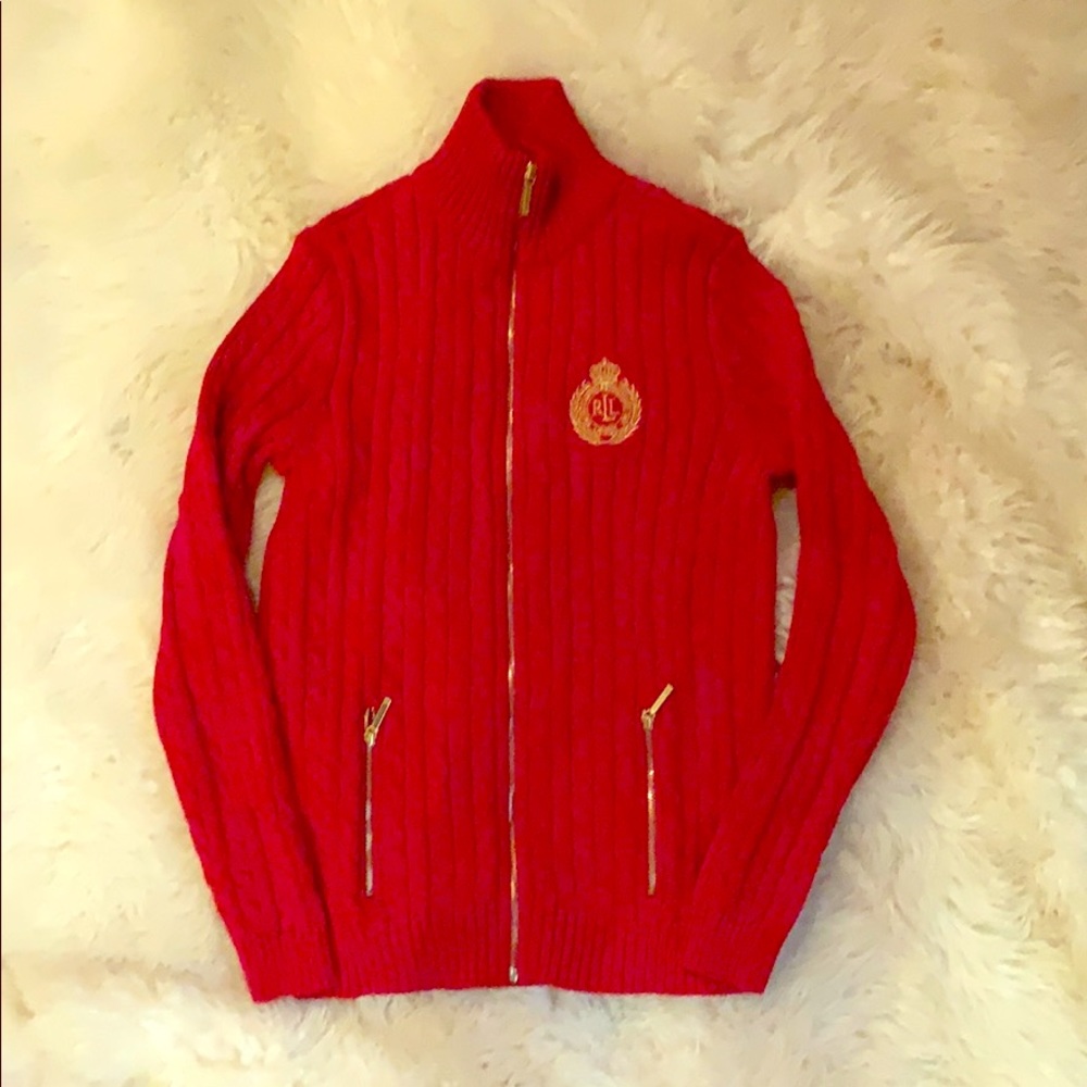 Red Ralph Lauren Zip Up Sweater
